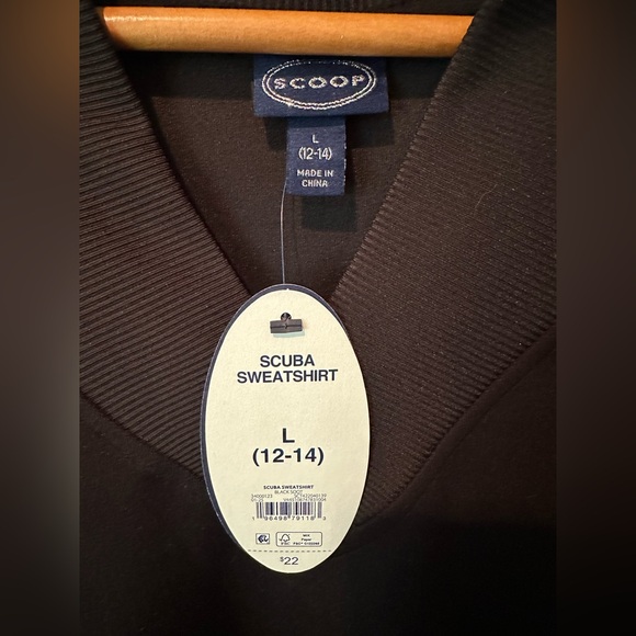 Scoop Black Scuba Sweatshirt V-Neck Ribbed Oversized Pullover Size L (12-14) - Picture 3 of 7